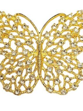 Kenneth Jay Lane, Gold With Rhinestone Open Work Butterfly Pin